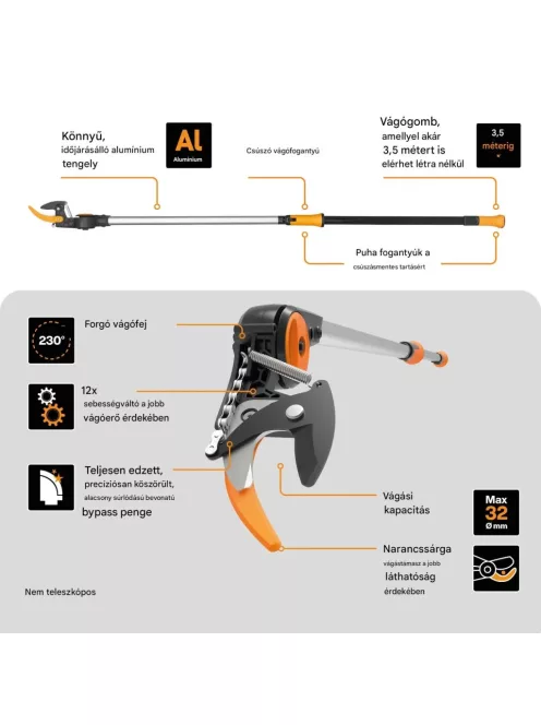 Fiskars PowerGearX™ UPX82 magassági ágvágó (nem teleszkópos), bypass - 25 év garanciával