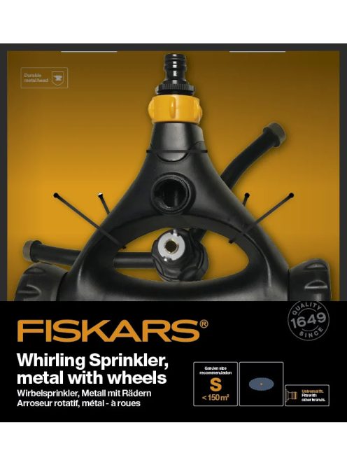Fiskars Örvényes esőztető, fémből, kerekekkel (1023657)