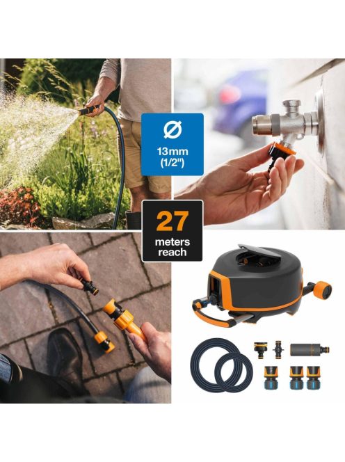 Fiskars Performance XL automata tömlőkocsi kerekekkel Q4  (1025933) - falra is szerelhető
