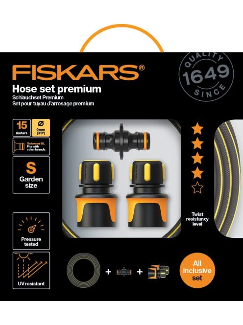 Fiskars Locsolótömlő szett, premium 15m 9mm (5 év garancia a tömlőre) (1027101)