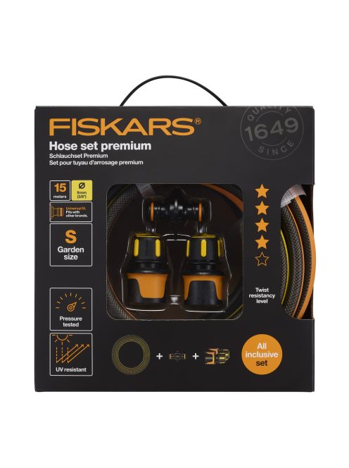 Fiskars Locsolótömlő szett, premium 15m 9mm (5 év garancia a tömlőre) (1027101)