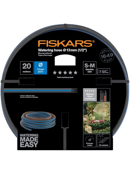 Fiskars Locsolótömlő, 13 mm (1/2"), 20 m Q5 + AJÁNDÉK ÖNTÖZŐ ALAPKÉSZLET