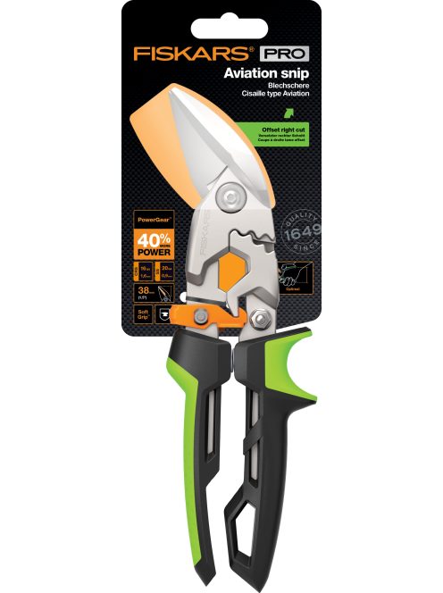 Fiskars PowerGear™ Aviation lemezvágó olló offset, jobb (1027210)