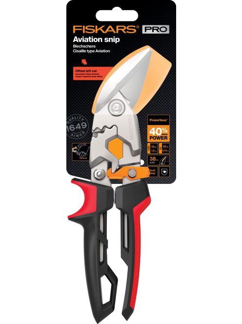 Fiskars PowerGear™ Aviation lemezvágó olló offset, bal (1027211)