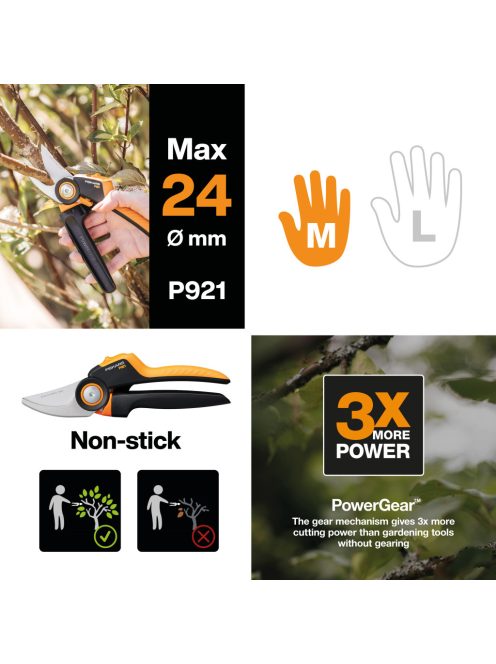 Fiskars X-series™ M forgónyelű metszőolló, mellévágó P921  - 25 év garanciával