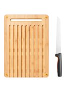 Fiskars Functional Form Bambusz vágódeszka és kenyérvágó kés készlet (1057551)