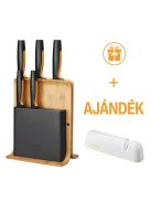Fiskars Functional Form Késblokk bambusz 5 késes + AJÁNDÉK KÉSÉLEZŐ