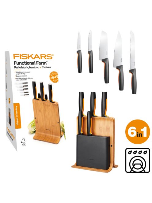 Fiskars Functional Form Késblokk bambusz 5 késes  (1057552)