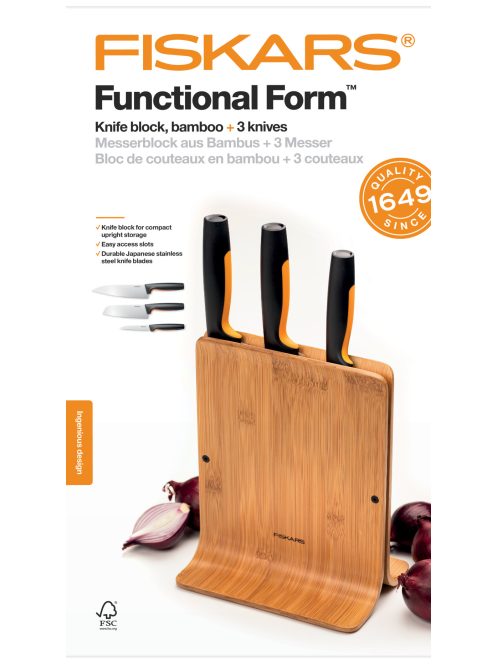 Fiskars Functional Form Késblokk bambusz 3 késes  (1057553)
