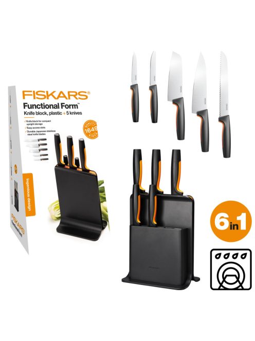 Fiskars Functional Form Prémium késkészlet dizájner tartóval, 5 késsel (1057554)
