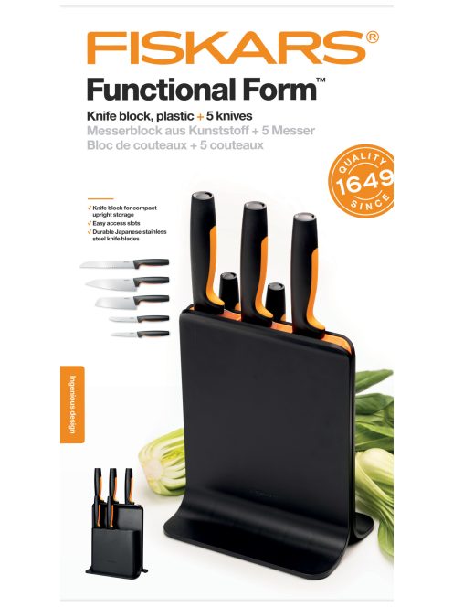 Fiskars Functional Form Prémium késkészlet dizájner tartóval, 5 késsel (1057554)