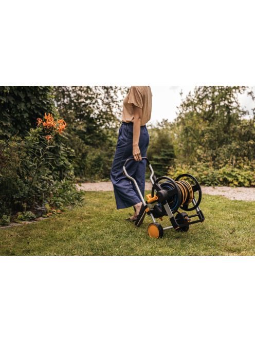 Fiskars Manuális tömlőkocsi XL, kerékkel, tartozékokkal és 20 m 1/2 "-os tömlővel