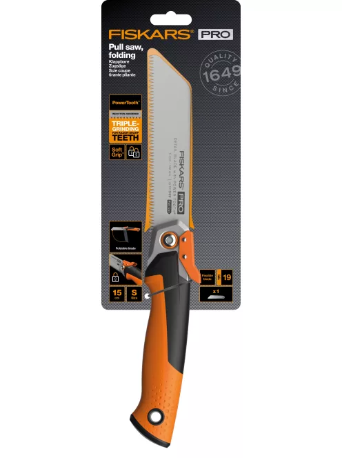 Fiskars PRO PowerTooth™ összecsukható fűrész, 150mm 19tpi (1062932)