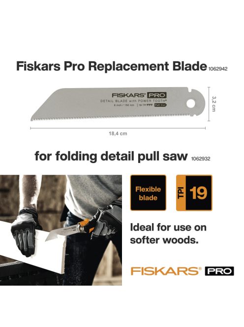 Fiskars PowerTooth™ összecsukható fűrész, 150mm 19tpi (1062932)