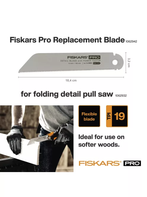 Fiskars PRO PowerTooth™ összecsukható fűrész, 150mm 19tpi (1062932)