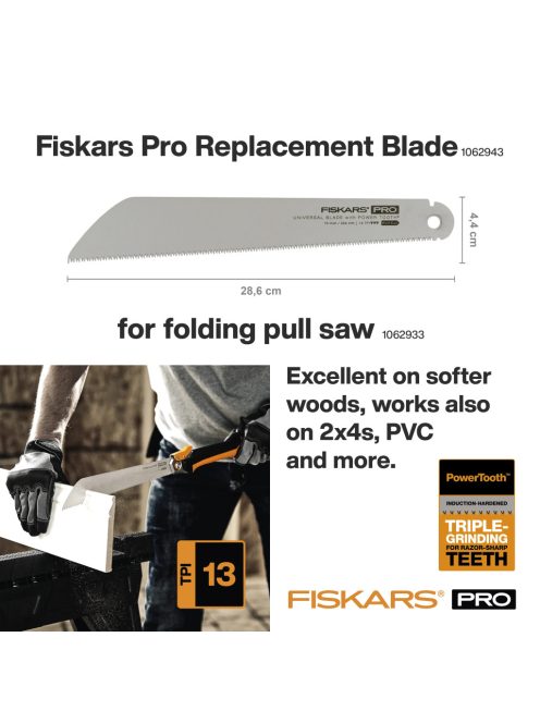 Fiskars PowerTooth™ összecsukható fűrész, 250mm 13tpi (1062933)