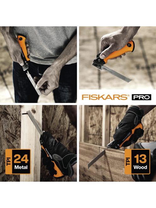 Fiskars PRO Powertooth™ Compact összecsukható fűrész, 2 pengével (1062934)