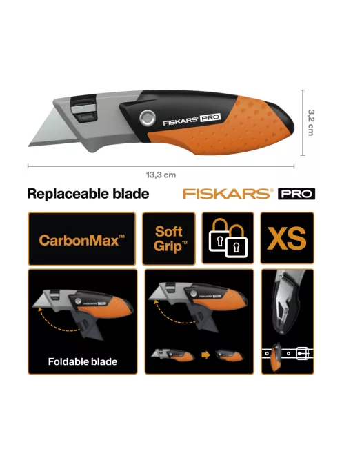 Fiskars PRO CarbonMax™ kompakt összecsukható tapétavágó kés (1062939)