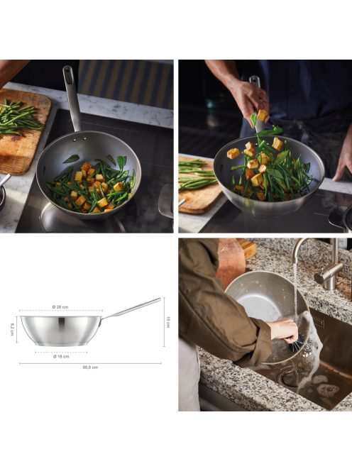 Fiskars All Steel Wok serpenyő, 28 cm, rozsdamentes acél