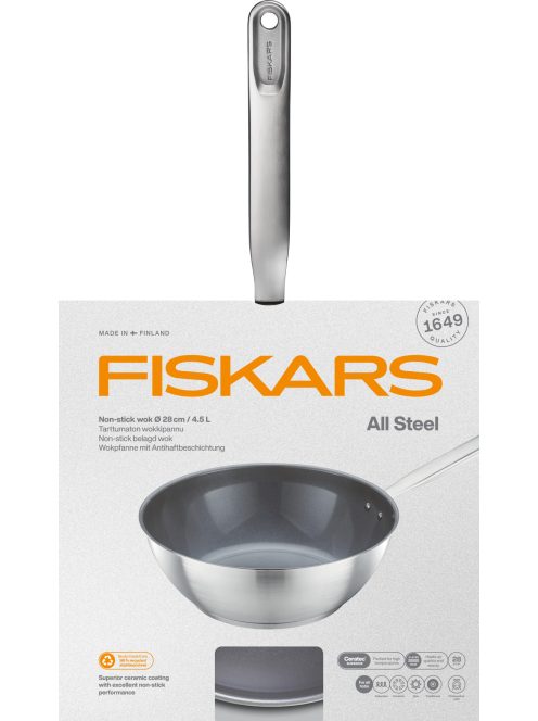 Fiskars All Steel Wok serpenyő, 28 cm