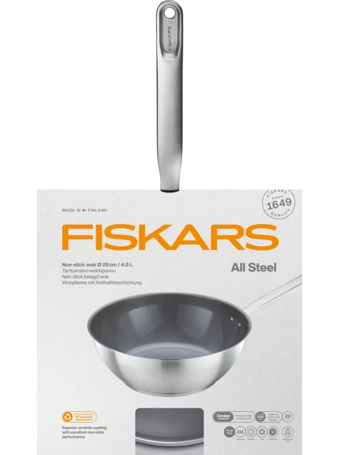 Fiskars All Steel wok serpenyő, 28 cm, kerámiabevonatos - 25 év garanciával