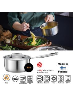   Fiskars All Steel Nyeles lábas, 1,5 L, fedővel, rozsdamentes acél - 25 év garanciával