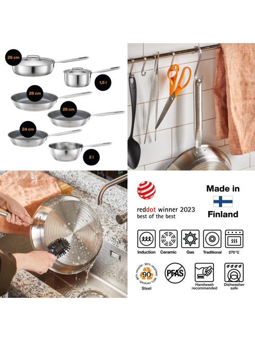 Fiskars All Steel Nyeles lábas, 1,5 L, fedővel, rozsdamentes acél - 25 év garanciával