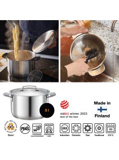   Fiskars All Steel Lábas, 5 L, fedővel, rozsdamentes acél - 25 év garanciával