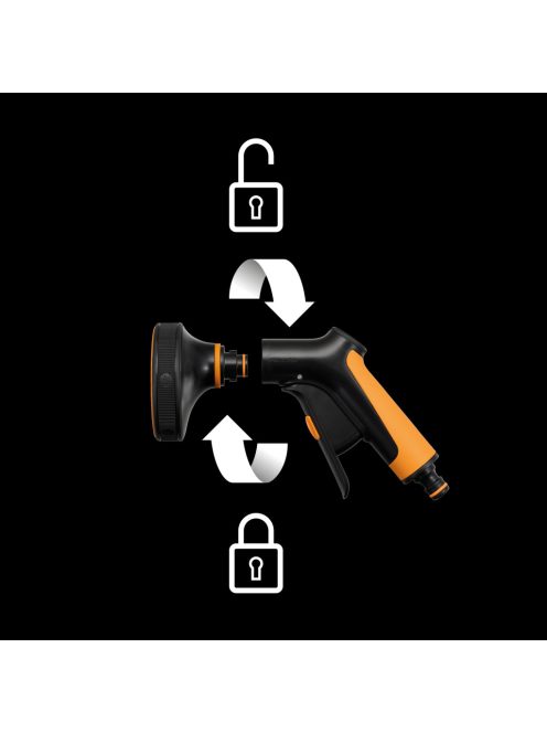 Fiskars Comfort locsolópisztoly, multi, markolatvezérlésű