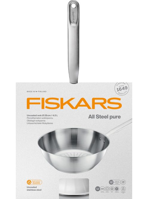 Fiskars All Steel pure Wok serpenyő, 28 cm - 25 év garanciával