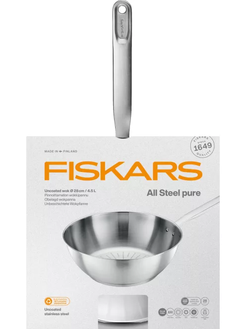 Fiskars All Steel Pure wok serpenyő, 28 cm, rozsdamentes acél - 25 év garanciával