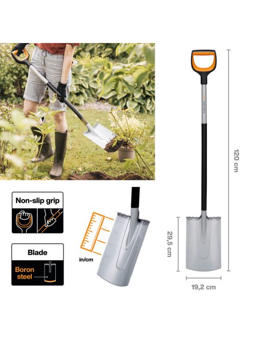 Fiskars Xact™ lekerekített ásólapát - 25 év garanciával (1066730)