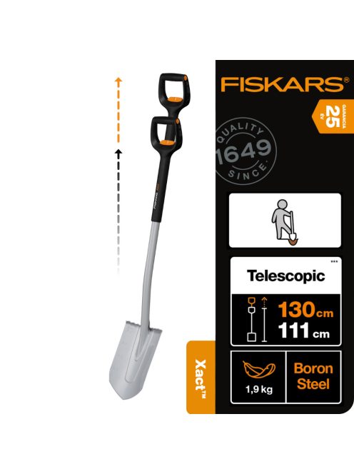 Fiskars Xact™ teleszkópos hegyes ásó - 25 év garanciával (1066732)