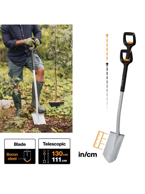 Fiskars Xact™ teleszkópos hegyes ásó - 25 év garanciával (1066732)