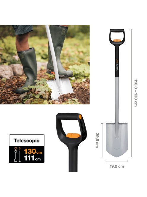 Fiskars Xact™ teleszkópos hegyes ásó - 25 év garanciával (1066732)