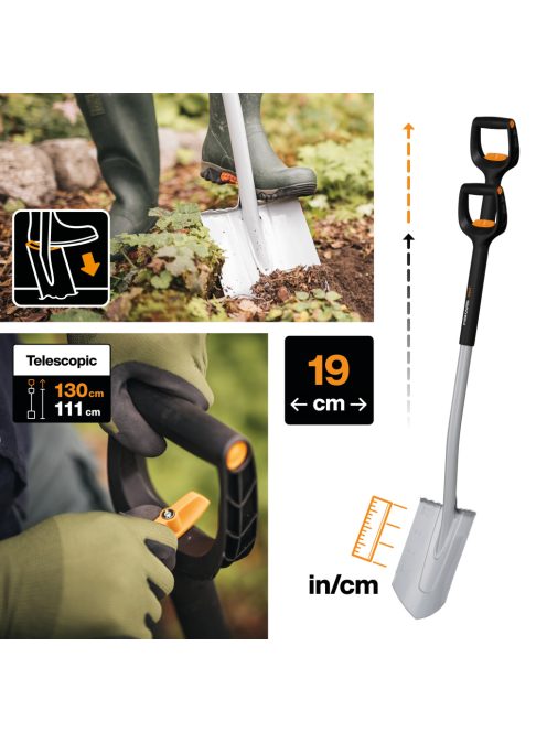 Fiskars Xact™ teleszkópos hegyes ásó - 25 év garanciával