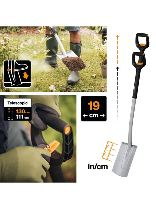 Fiskars Xact™ teleszkópos lekerekített ásólapát - 25 év garanciával (1066733)