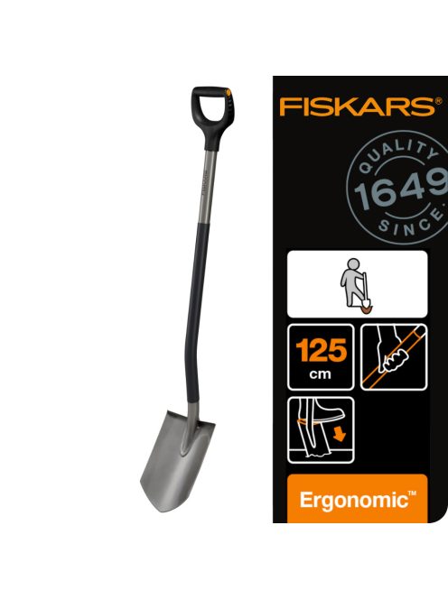 Fiskars Ergonomic™ hegyes ásó, szürke (1067511)