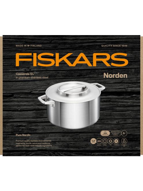 Fiskars Norden prémium acél lábas, 5 L - 25 év garanciával
