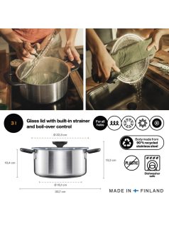 Fiskars Functional Form™ lábas, 3 L, rozsdamentes acél