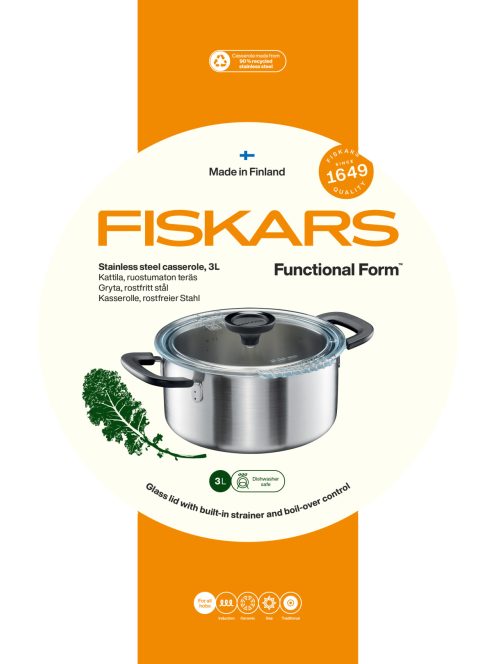 Fiskars Functional Form™ lábas, 3L, rozsdamentes acél