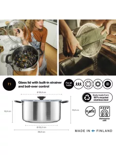 Fiskars Functional Form™ lábas, 7 L, rozsdamentes acél