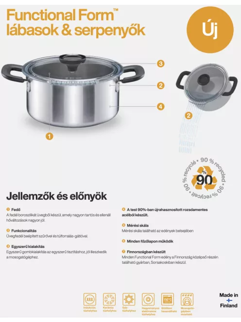 Fiskars Functional Form™ lábas, 7 L, rozsdamentes acél