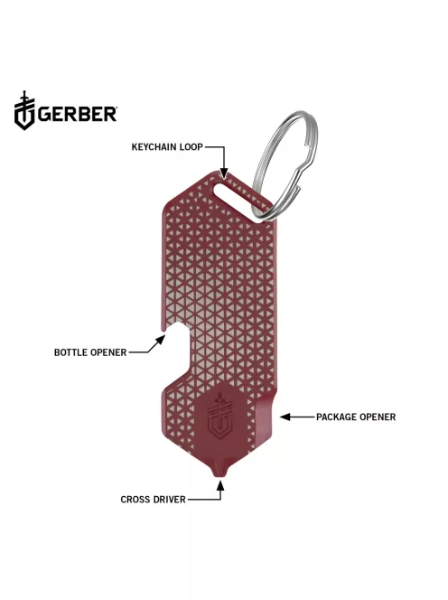 Gerber SHARD DT multifunkciós kulcstartóra rögzíthető szerszám, bordó, háromszög mintával