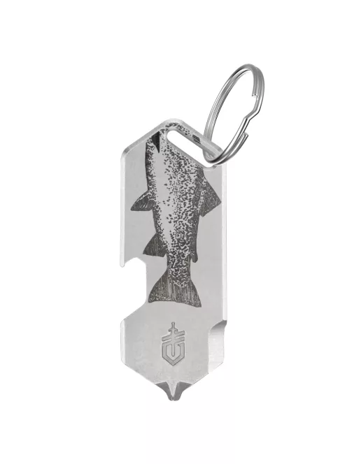 Gerber SHARD DT multifunkciós kulcstartóra rögzíthető szerszám, ezüst, hal mintával