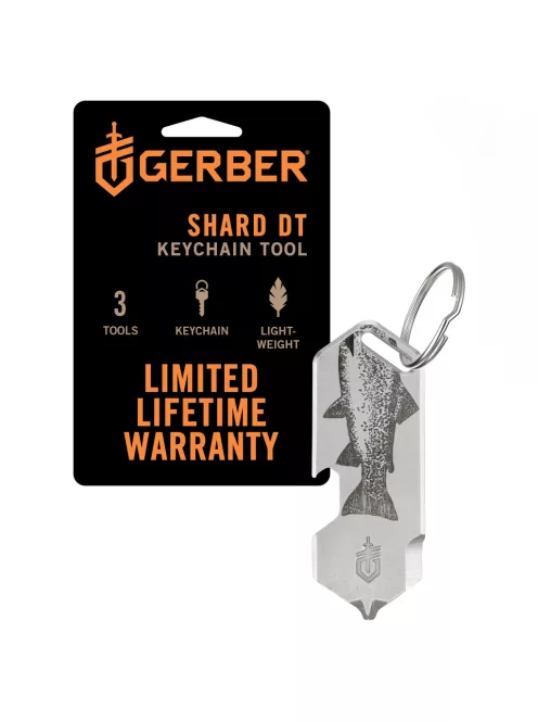 Gerber SHARD DT multifunkciós kulcstartóra rögzíthető szerszám, ezüst, hal mintával