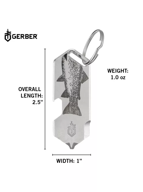 Gerber SHARD DT multifunkciós kulcstartóra rögzíthető szerszám, ezüst, hal mintával