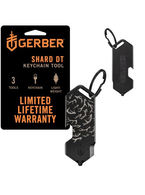 Gerber SHARD DT multifunkciós kulcstartóra rögzíthető szerszám, fekete, agancs mintával