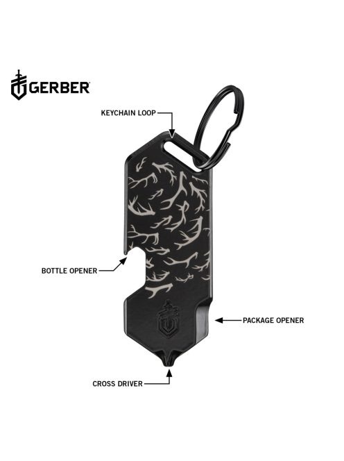 Gerber SHARD DT multifunkciós kulcstartóra rögzíthető szerszám, fekete, agancs mintával
