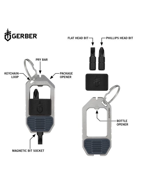 Gerber DRIVER kompakt csavarhúzó, 2 mágneses cserélhető bit-tel, kulcstartóra rögzíthető